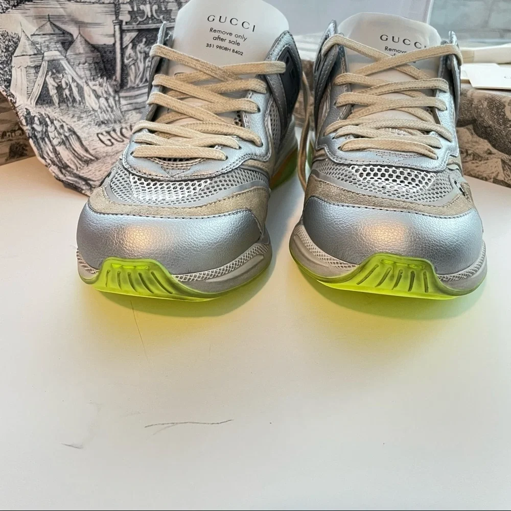 GUCCI Men's Metallic Ultrapace Sneaker 6.5 mens neon yellow silver colorblock